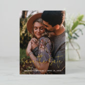 シンプルモダン写真Dateの金ゴールド結婚を保存 箔招待状 (立ち正面)