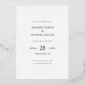 シンプルモダン写真Dateの金ゴールド結婚を保存 箔招待状 (裏面)