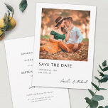シンプルモダン写真Save the Date 結婚's Card セーブザデート<br><div class="desc">この単純にシックな写真の結婚式は、日付フラットカードテンプレートを保存エレガントし、ミニマルモダンム、デザイン。前面には写真とその下の場所と日付が表示され、大文字のSAVE THE DATEと共に、この鮮明で親しみやすいデザインを追加するスクリプリラックストの最初の名前を付けましゃれているすコンテンポラリー。前面のデフォルトの文字カラーは黒で、背面のデフォルトの文字カラーは非常に暗いグレーで、ほとんどの場合は黒である。スタイルに合わせて、両側の文字の色、フォント、またはサイズを変更できる。また、サンプル情報を自分の詳細に置き換えたり、不要な文字フィールドを削除したり、文言を変更したりすることもできます。両側のデフォルトの背景色は透明に設定され、紙の色が基本音として機能する。しかし、これを編集し、好きな片側または両側の特定の背景色を選択するこもしとができる。こカスタマイズのミニマエレガントリストの結婚式は、あなたの写真とインスピレーションと日付フラットカードテンプレートを保存し、それはあなただけのユニークな作る！</div>
