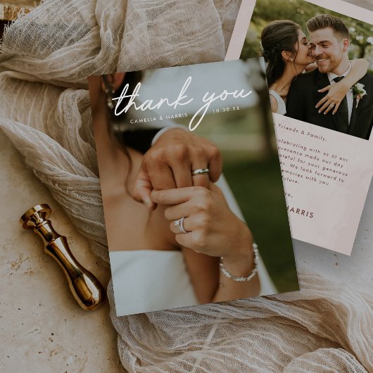 シンプルモダン写結婚真 サンキューカード