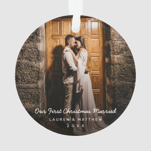 シンプルモダン初めてのクリスマス結婚した オーナメント (裏面)