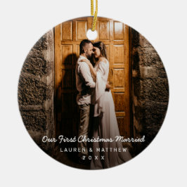 シンプルモダン初めてのクリスマス結婚した セラミックオーナメント