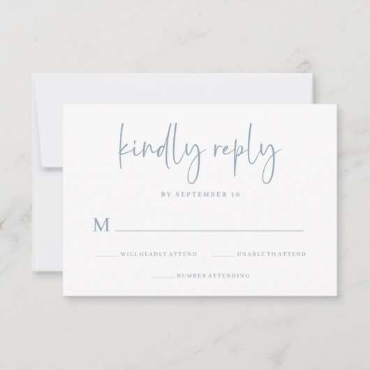 シンプルモダン制 |ほこりっぽいブルー結婚ズ 出欠カード (正面)