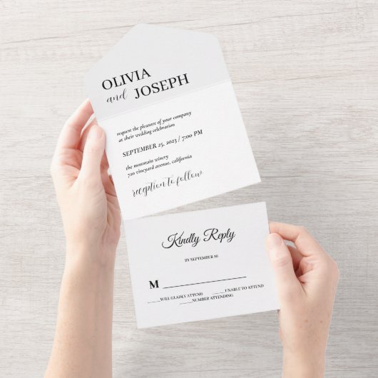 シンプルモダン制 |白結婚色 オールインワン招待状 (貼ってはがせる)