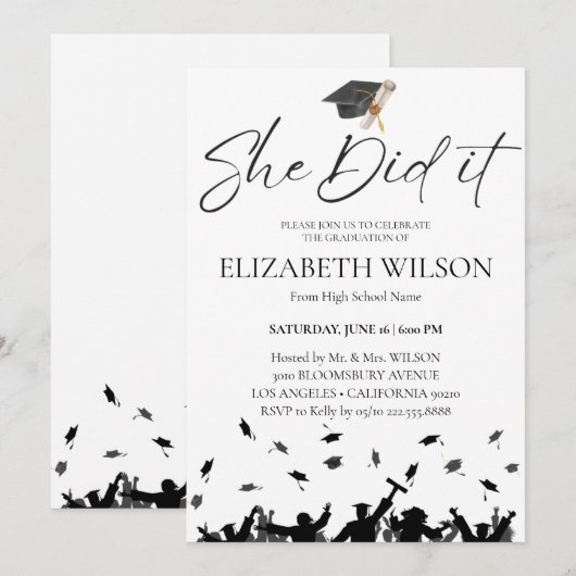 シンプルモダン卒業した 招待状 (正面/裏面)