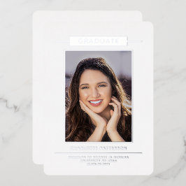 シンプルモダン卒業写真シルバースクリプト 箔招待状