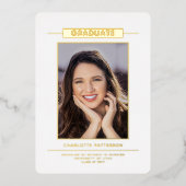 シンプルモダン卒業写真金ゴールドスクリプト 箔招待状 (正面)