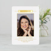 シンプルモダン卒業写真金ゴールドスクリプト 箔招待状 (立ち正面)