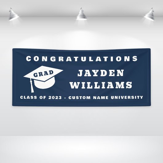 シンプルモダン卒業式キャプネイビーブルー 横断幕