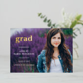 シンプルモダン卒業式金ゴールド写真卒業 箔招待状 (立ち正面)