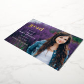 シンプルモダン卒業式金ゴールド写真卒業 箔招待状 (回転した状態)