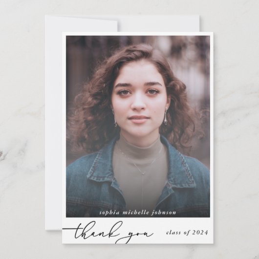 シンプルモダン卒業生の写真感謝 サンキューカード (正面)