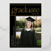 シンプルモダン卒業生黒金ゴールド実在 箔招待状 (正面)