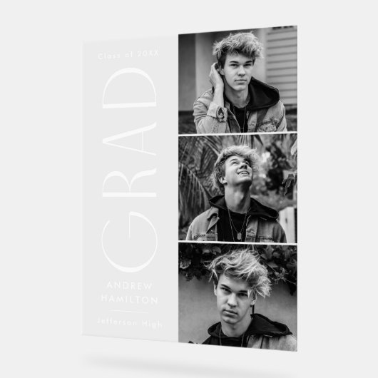 シンプルモダン卒業3写真卒業パーティー アクリルサイン (傾斜)