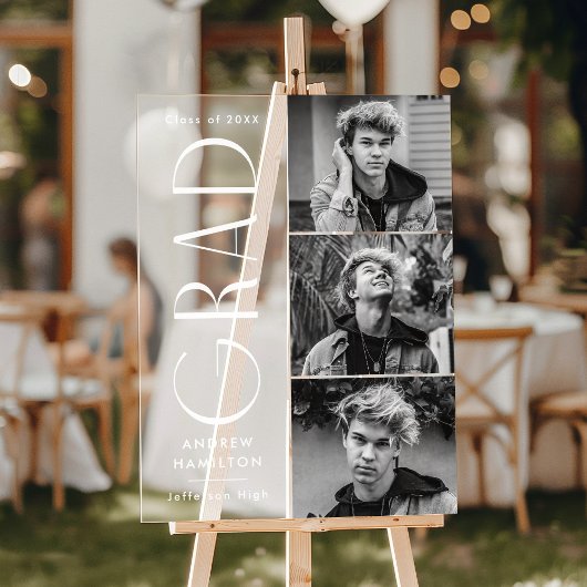 シンプルモダン卒業3写真卒業パーティー アクリルサイン