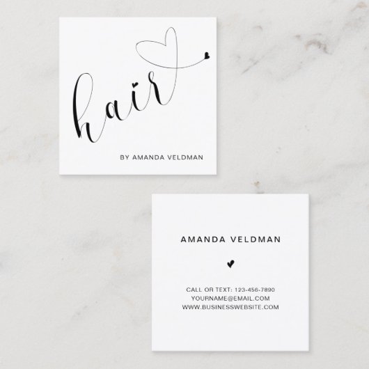 シンプルモダン可愛いハートエレガント美容師 スクエア名刺 (正面/裏面)