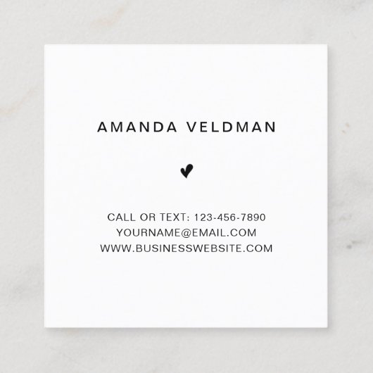 シンプルモダン可愛いハートエレガント美容師 スクエア名刺 (裏面)