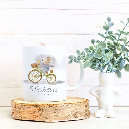 シンプルモダン可愛いヴィンテージマウス自転車の名前の日付 コーヒーマグカップ