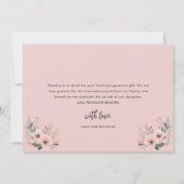 シンプルモダン台本ほこりっぽいピンクのベビーガール サンキューカード (裏面)