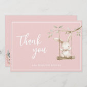シンプルモダン台本ほこりっぽいピンクのベビーガール サンキューカード (正面/裏面)