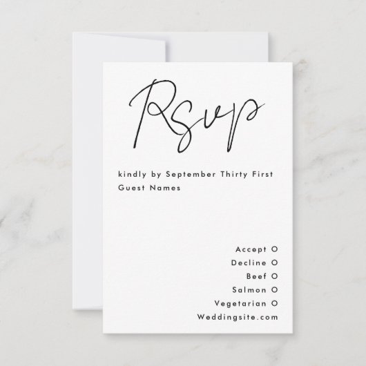 シンプルモダン名前をカスタムする結婚白黒 出欠カード (正面)