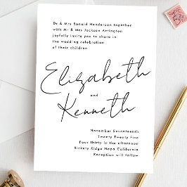 シンプルモダン名前をカスタムする結婚白黒 招待状