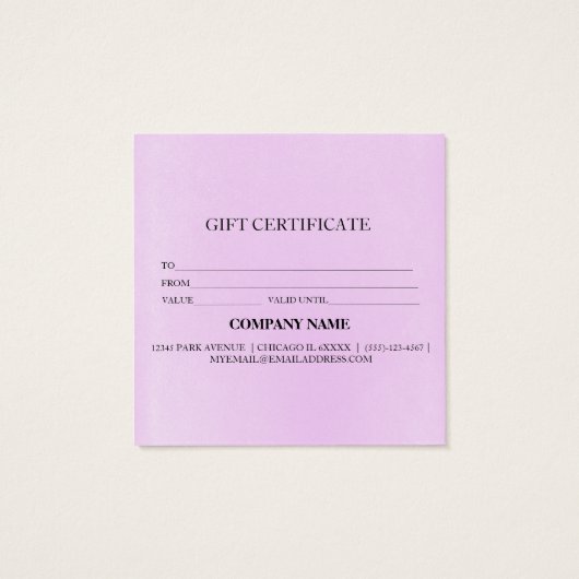 シンプルモダン商品券 (裏面)