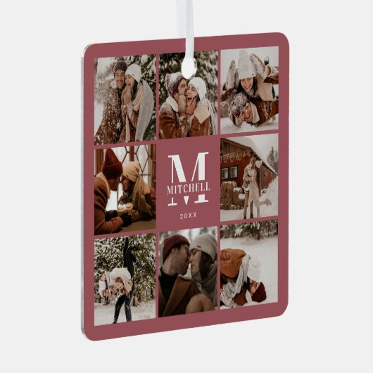 シンプルモダン夫婦写真コラージュ | モノグラムの メタルオーナメント (正面右)