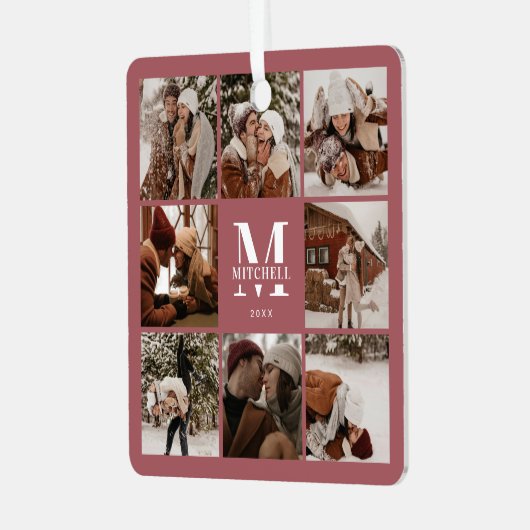 シンプルモダン夫婦写真コラージュ | モノグラムの メタルオーナメント (正面左)