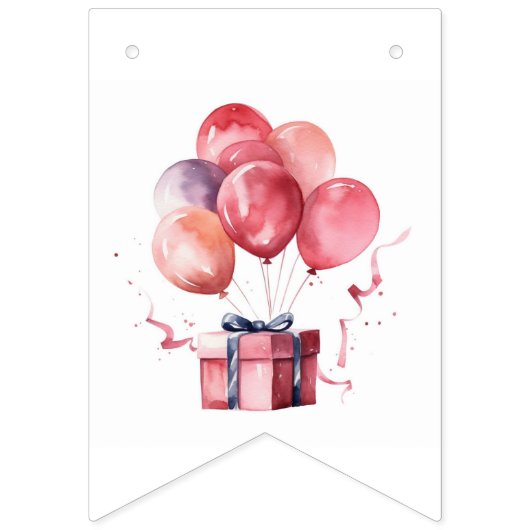 シンプルモダン女の子の水彩風船シャワー バンティングフラッグ (第2の旗)