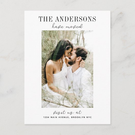 シンプルモダン家族が写真移動 案内ポストカード (正面)