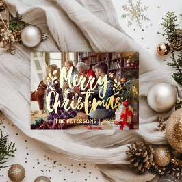 シンプルモダン家族の写真クリスマスプレイ金ゴールド 箔シーズンカード