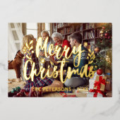 シンプルモダン家族の写真クリスマスプレイ金ゴールド 箔シーズンカード (正面)