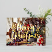 シンプルモダン家族の写真クリスマスプレイ金ゴールド 箔シーズンカード (立ち正面)