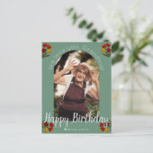 シンプルモダン家族の誕生日おばあちゃん写真名 シーズンポストカード (スタンド正面)