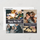 シンプルモダン家族フォトコラージュ新年 シーズンポストカード (正面/裏面)