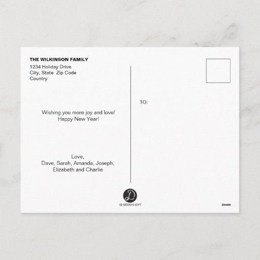 シンプルモダン家族フォトコラージュ新年 シーズンポストカード (裏面)