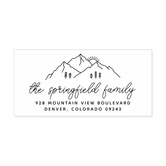 シンプルモダン山の木ファミリ名アドレス ラバースタンプ (インプリント)