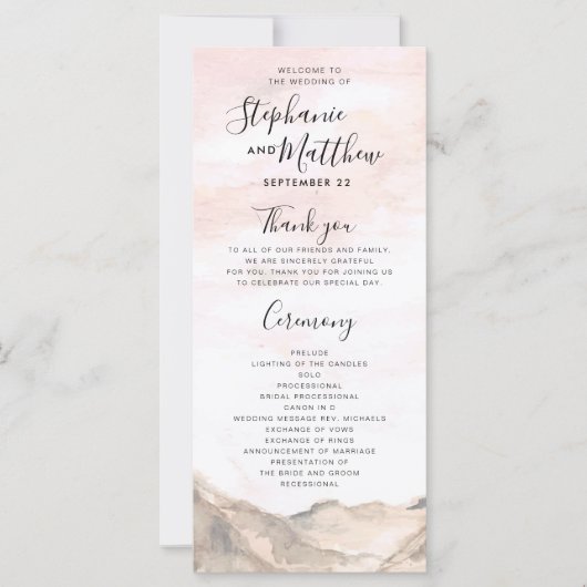 シンプルモダン山ウォーター結婚式 プログラム (正面)