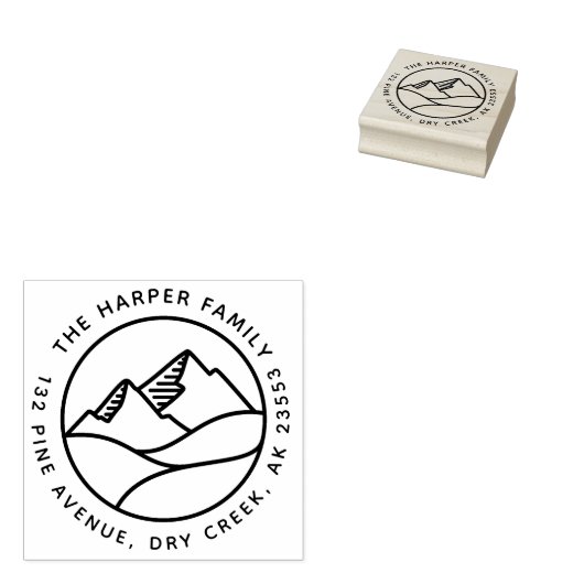 シンプルモダン山風景家族の住所 ラバースタンプ (押印)