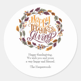 シンプルモダン幸せ感謝祭の家族 ラウンドシール