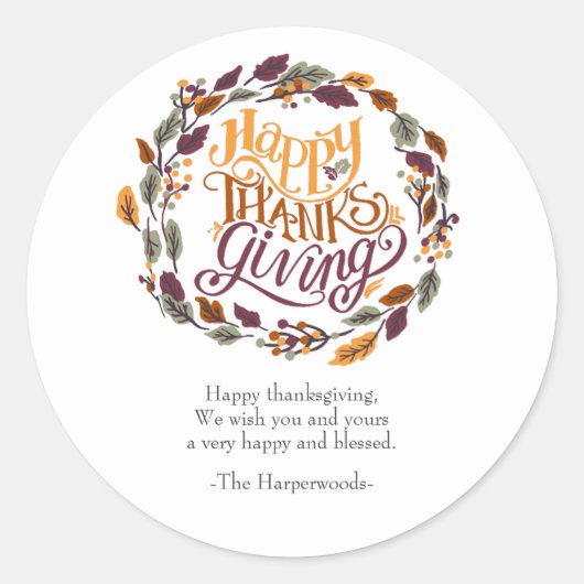 シンプルモダン幸せ感謝祭の家族 ラウンドシール (正面)