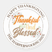 シンプルモダン幸せ感謝祭の家族 ラウンドシール (正面)