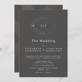シンプルモダン幾何金ゴールド結婚炭 招待状