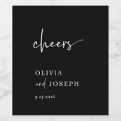 シンプルモダン応援とミニマル結婚リストブラック ワインラベル (シングルラベル)