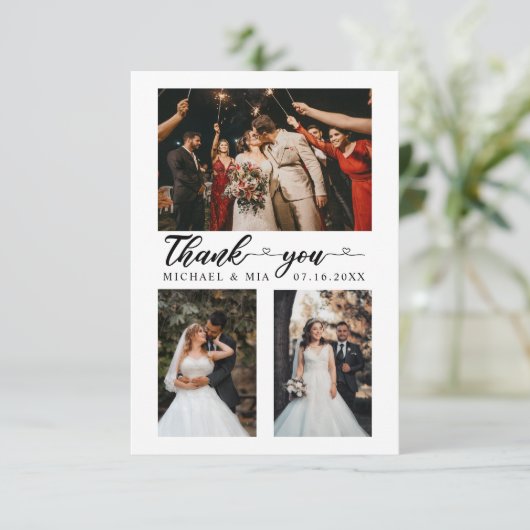 シンプルモダン愛ハートScript 4結婚の写真 サンキューカード (スタンド正面)