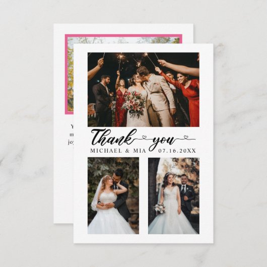 シンプルモダン愛ハートScript 4結婚の写真 サンキューカード (正面/裏面)