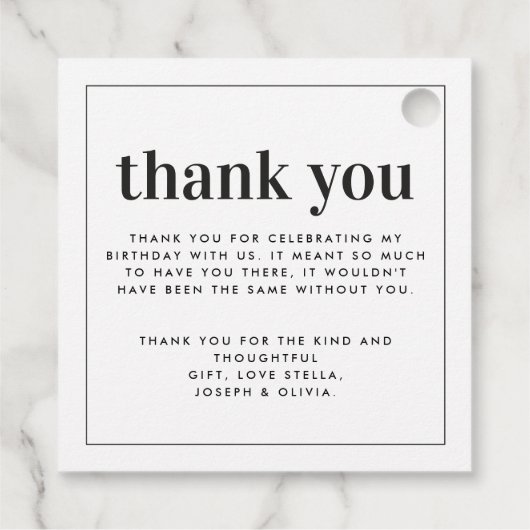 シンプルモダン感謝していタイポグラフィ生誕生日 フェイバータグ (裏面)