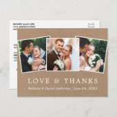 シンプルモダン感謝していラヴ結婚の3枚の写真クラフト ポストカード (正面/裏面)