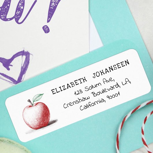 シンプルモダン手描き赤りんご学校先生 ラベル